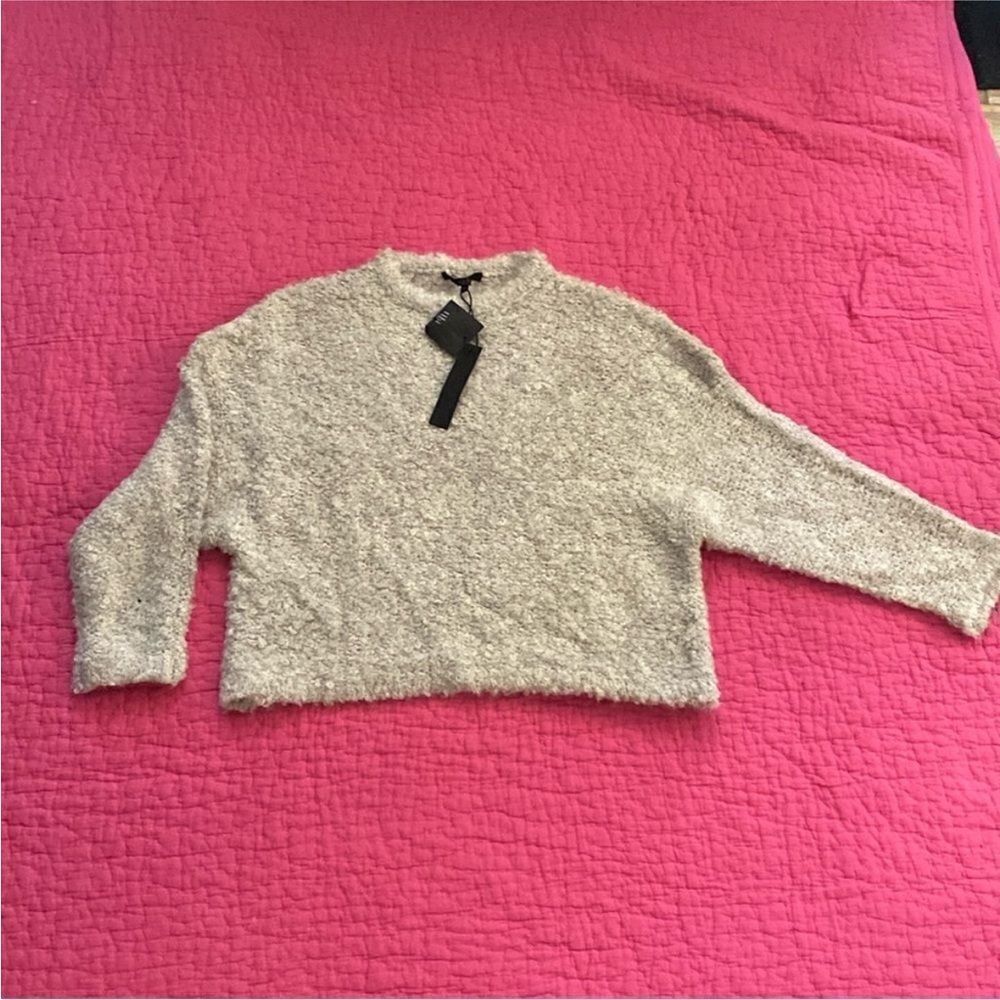 Tibi Cozy Cream Cropped Sweater, Xs
